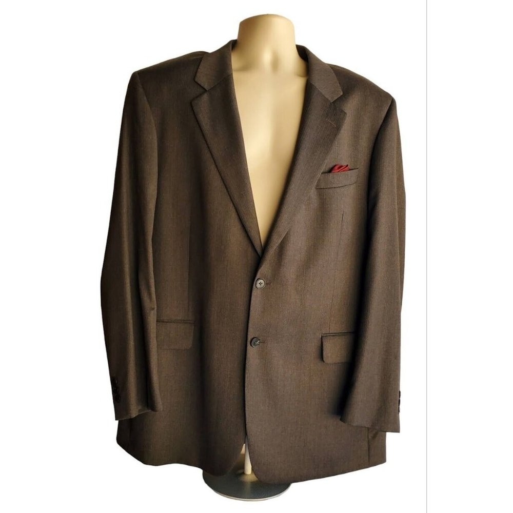 Paul Dione Brown 2 Button Wool Suit Dress Jacket 46L Notch Collar Single Breast